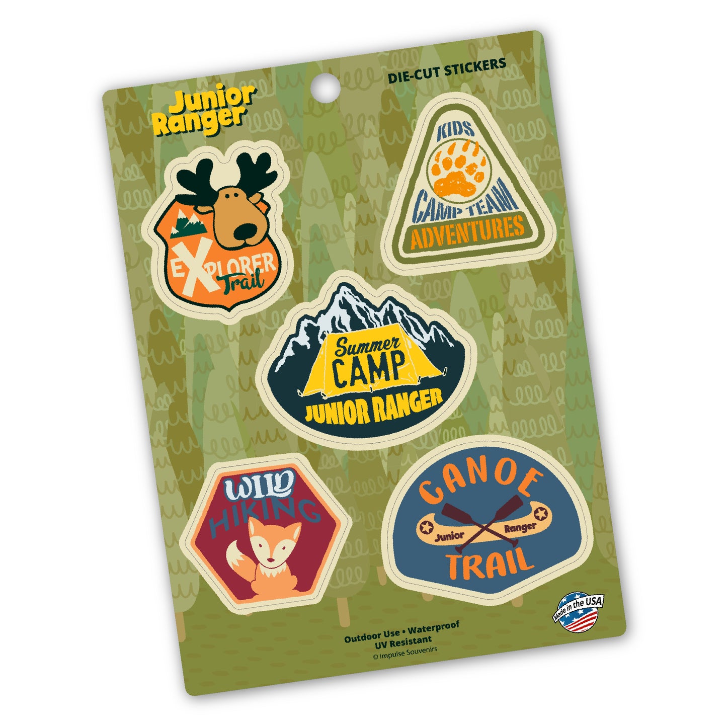 Jr. Ranger Sticker Sheet (2) featuring reindeer, canoe and fox