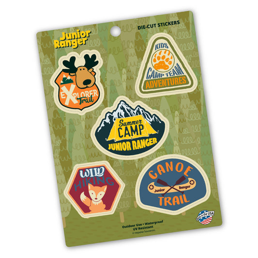 Jr. Ranger Sticker Sheet (2) featuring reindeer, canoe and fox